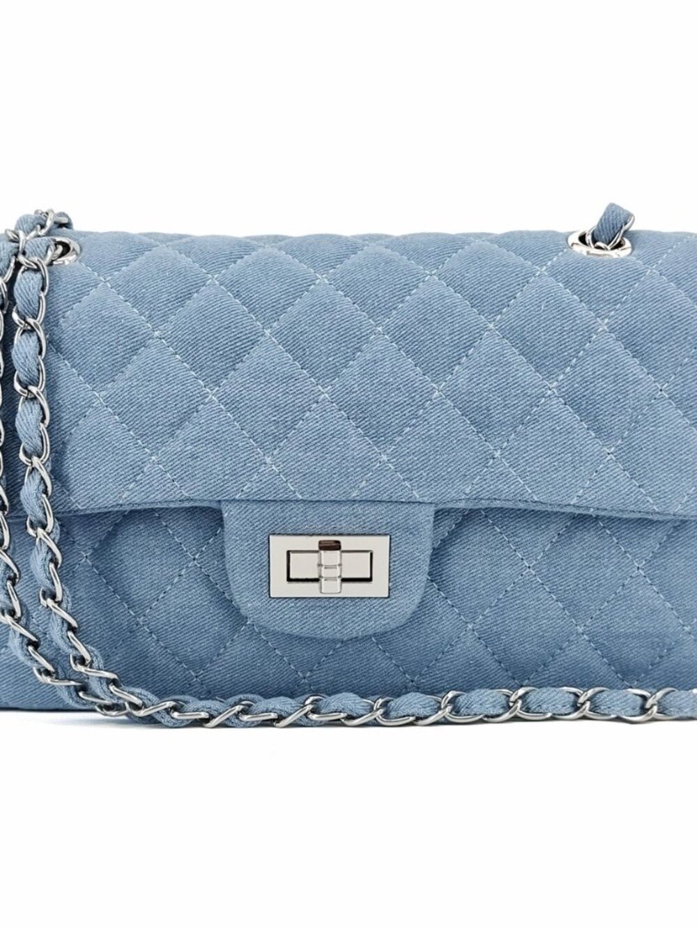 Vintage Quilted Denim Flap Shoulder Bag with Chain Strap for Women